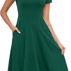 Womens Spring Summer 2025 A-Line Square Neck Short Sleeve Semi-Formal Casual Wor